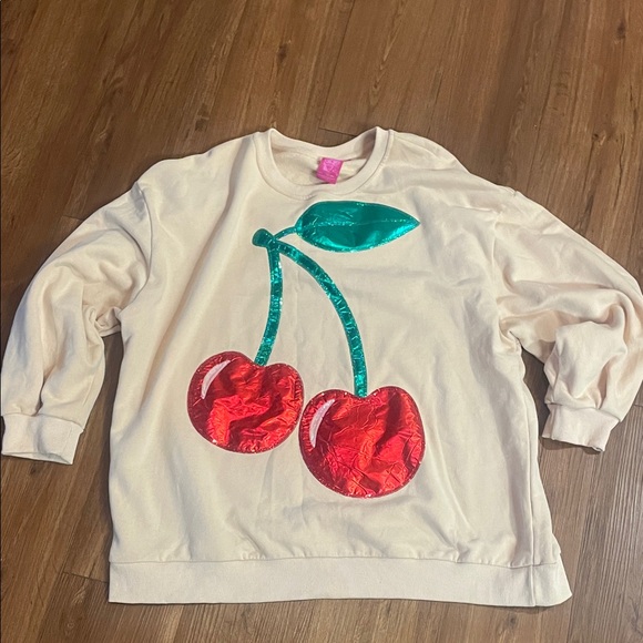 QUEEN OF SPARKLES Tops - QUEEN OF SPARKLES Cream Sweatshirt with Red Cherries